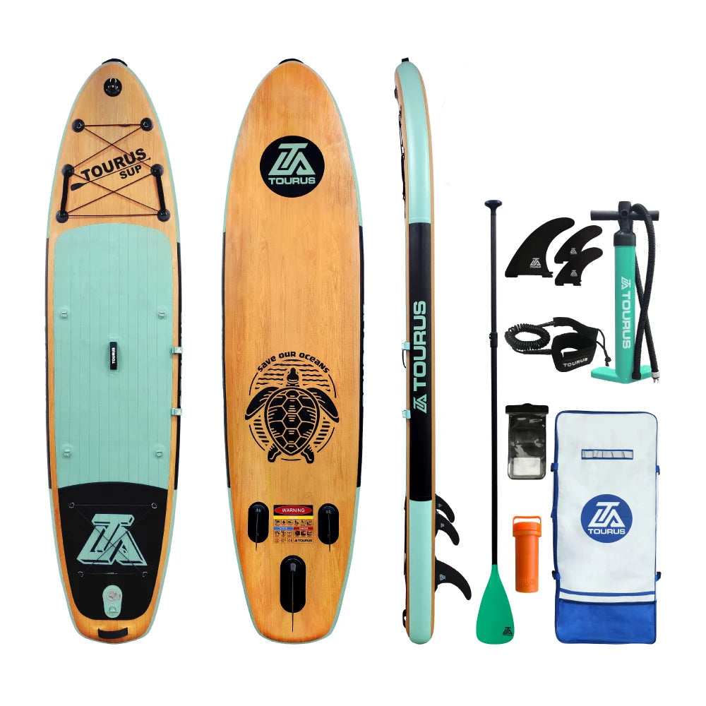 Kampayla x TOURUS 11’ Double-Layer Inflatable SUP – Yoga & Touring Paddle Board (Blue Wood Design)