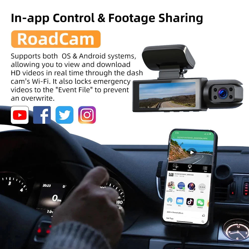 Kampayla HD Dual Lens Dash Cam – 1080P, WiFi, Night Vision, Motion Detection