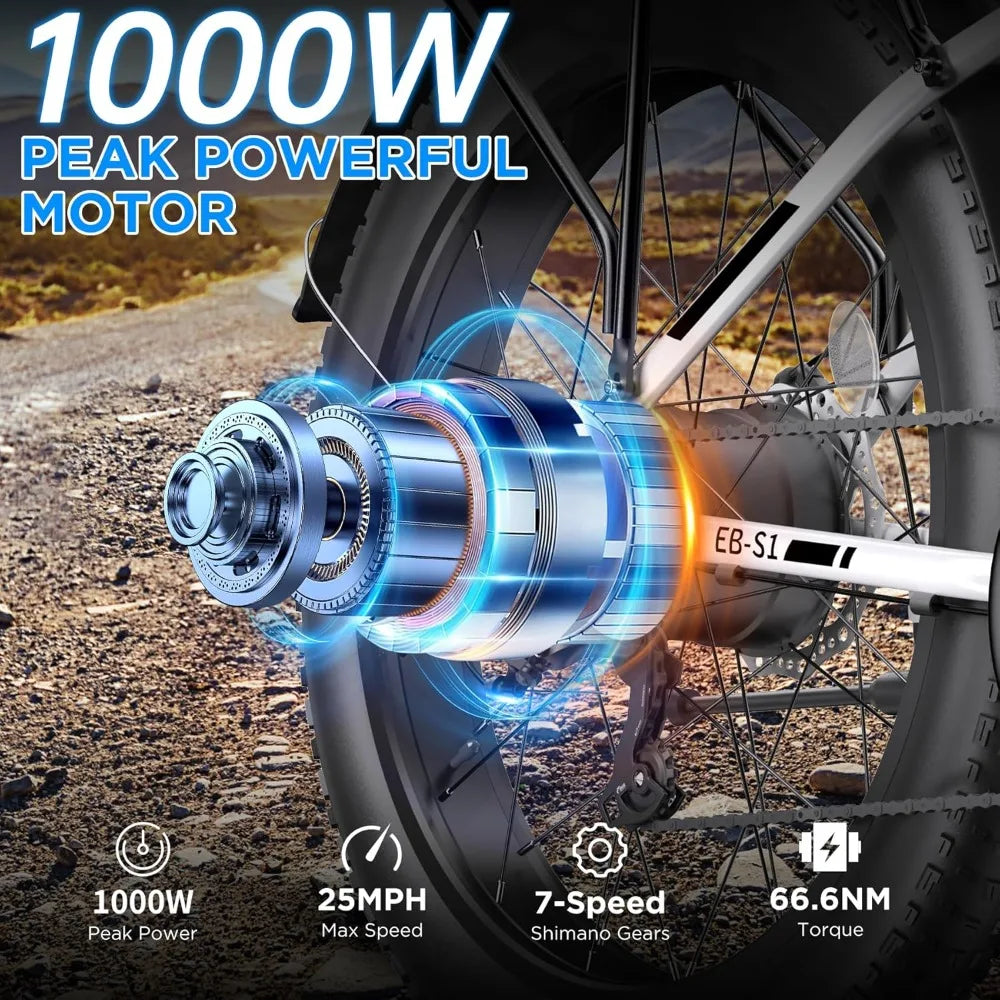 500W/1000W Fat Tire Electric Bike – 48V, 26" All-Terrain E-Bike with Cargo Rack | Kampayla Adventures