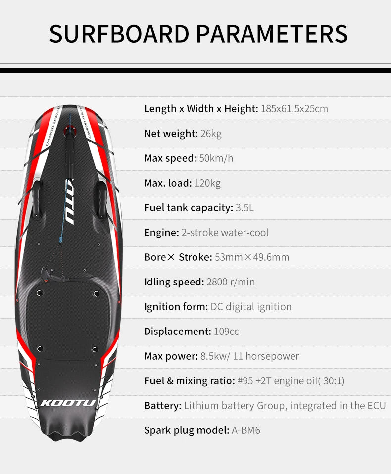 Kampayla KOOTU Carbon Fibre Motorised Surfboard – 2-Stroke Engine Powered Jet Surfboard with Full Kit