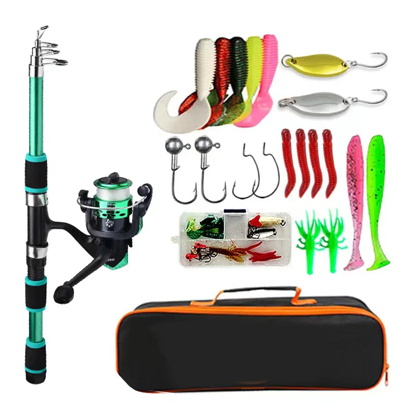 Kampayla Kids' Fishing Starter Kit – Telescopic Rod, Spinning Reel & Full Tackle Box (1.8m Travel Combo)