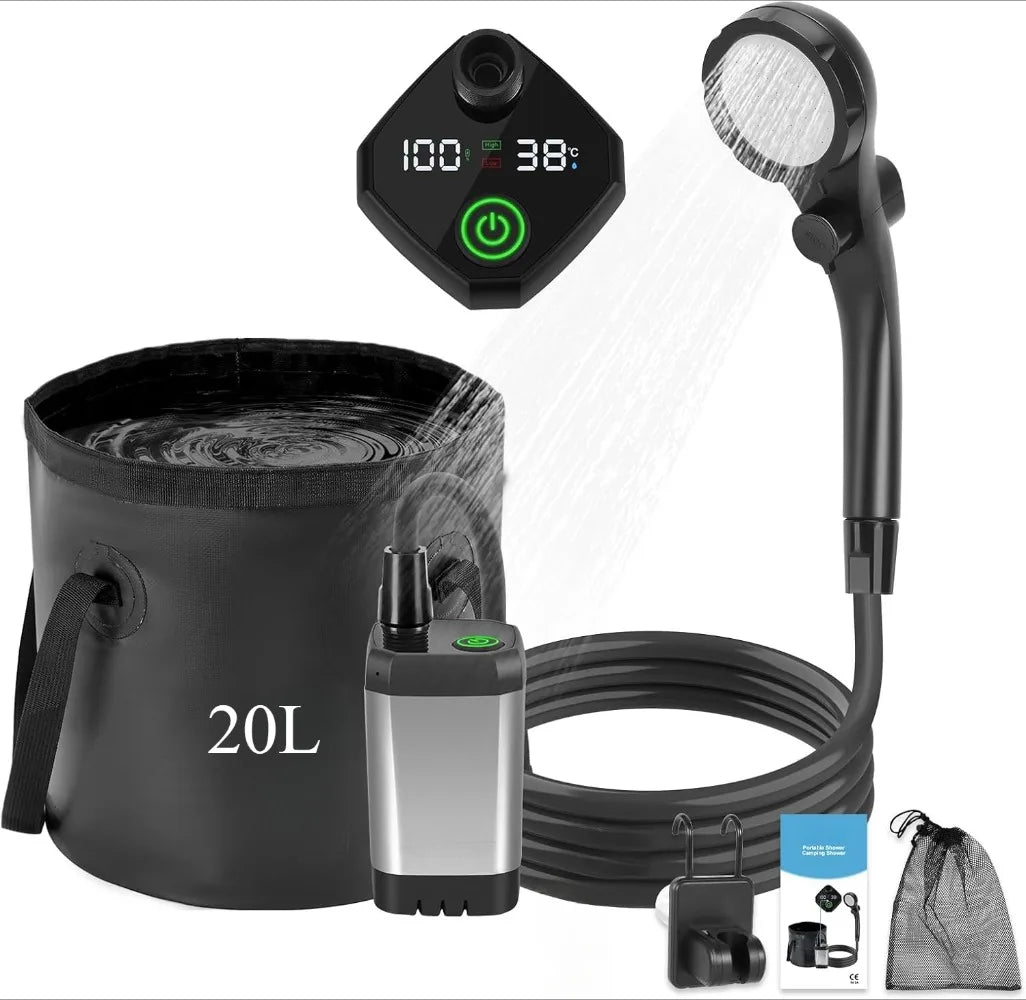 Kampayla Portable Electric Camping Shower – 20L Water Tank with 6000mAh Rechargeable Battery & 5 Spray Modes